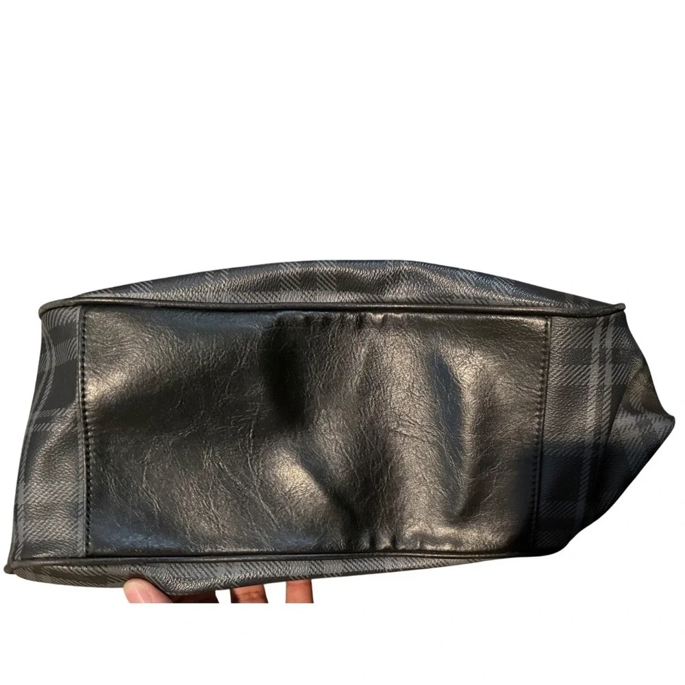 Tommy Hilfiger Plaid Hobo Shoulder Bag Black Gray Silver Buckle